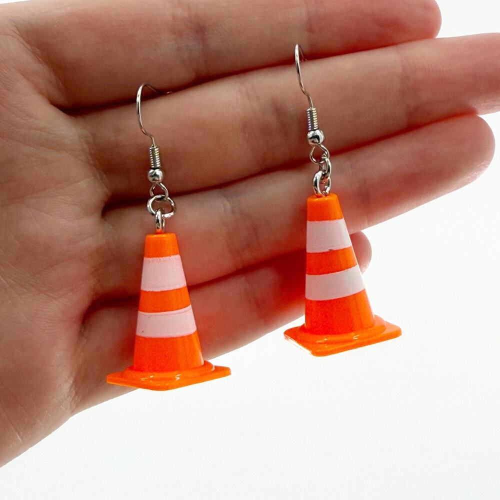 Miniature Traffic Safety Cone Earrings, Construction Traffic Cone Earrings